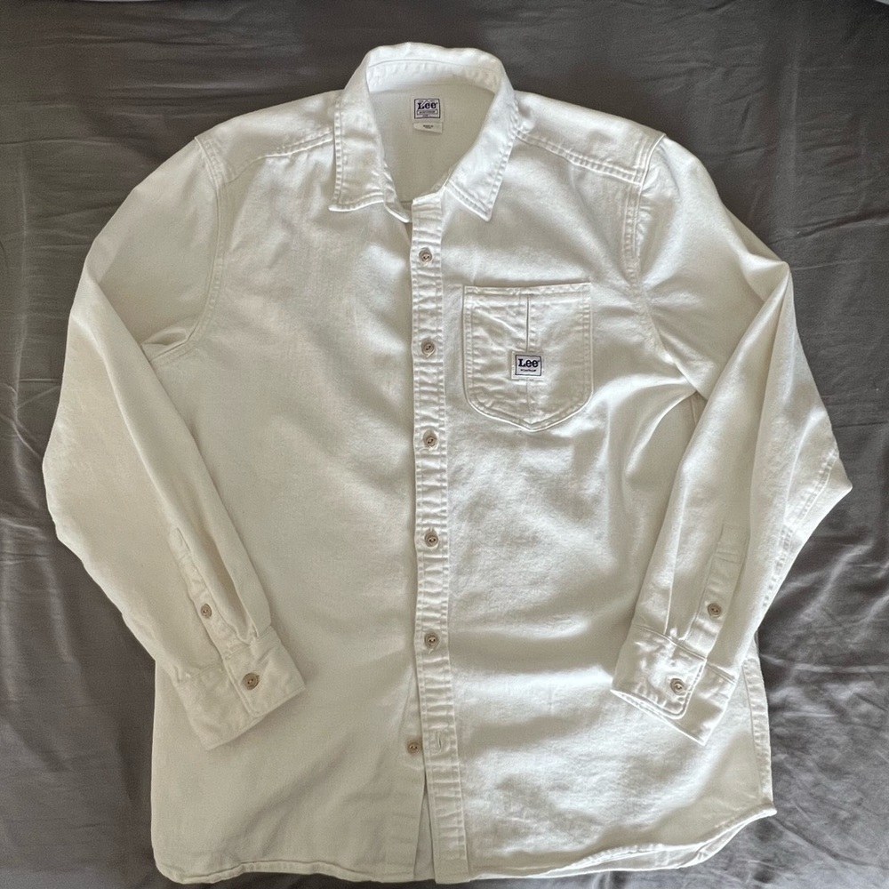 Lee Carolina Long Sleeve Work Shirt Mens Size L White/ecru